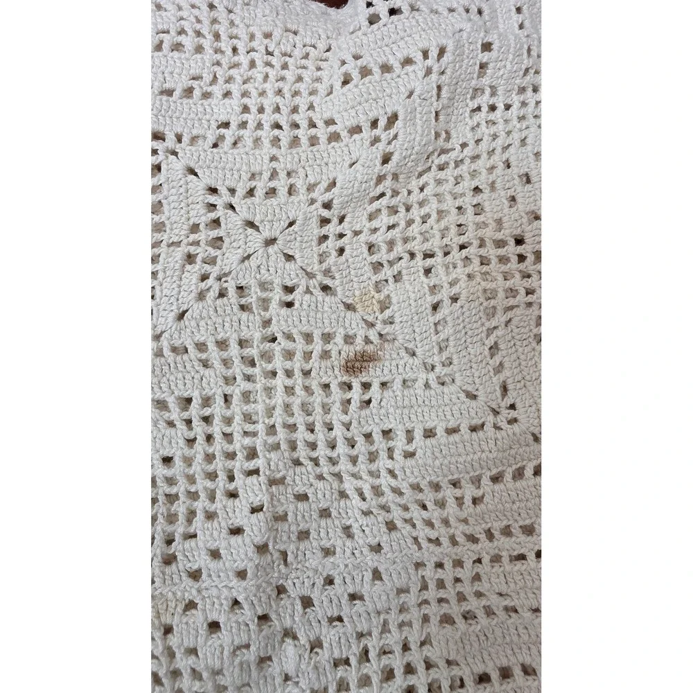 VTG Unbranded Crochet Tablecloth Cream Boho Geometric Starburst Y2k 46 x 74